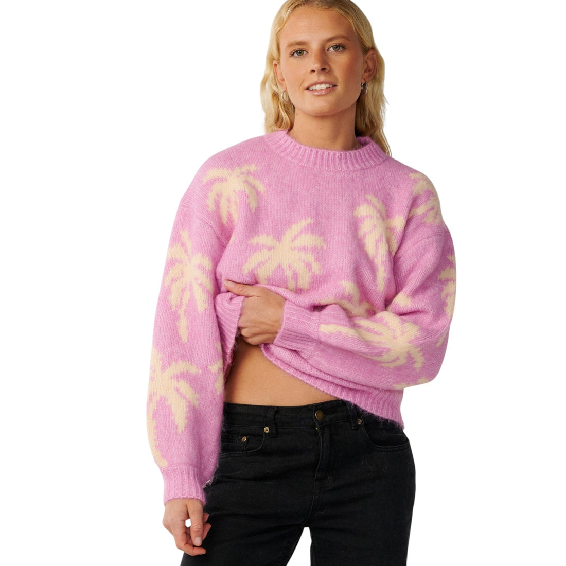 Rip Curl Retro swell palm jacquard crew-Lilac