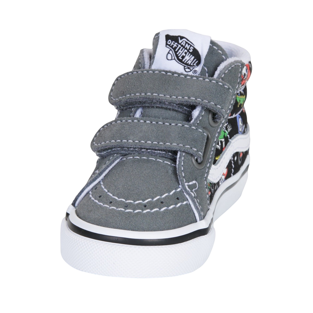 Chaussures montantes enfant Born2ride Vans Sk8-Mid Reissue V grises en daim avec fermeture à scratch et motifs