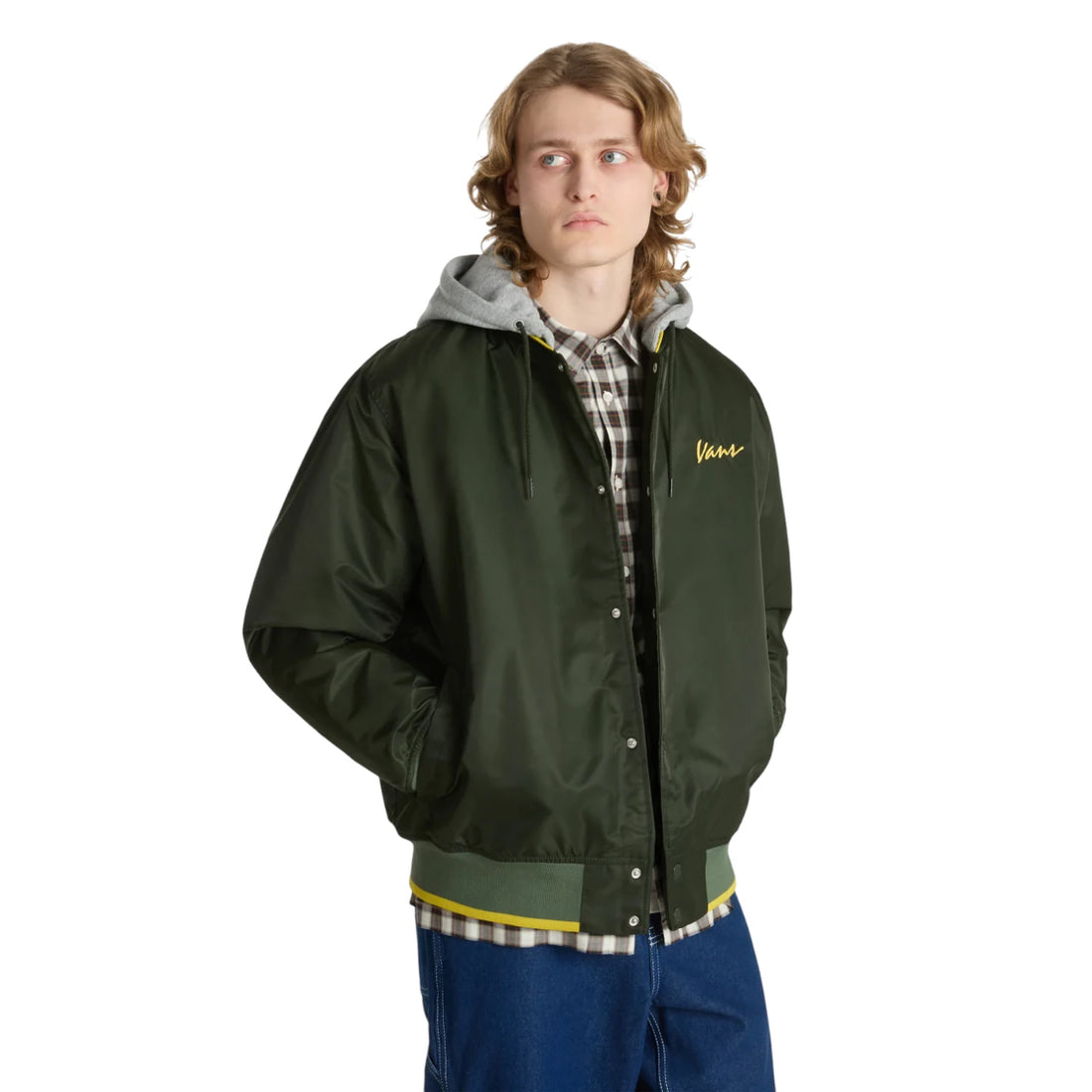 Vans Scripted Vans Hooded Baseball Jacket – Dried Kelp