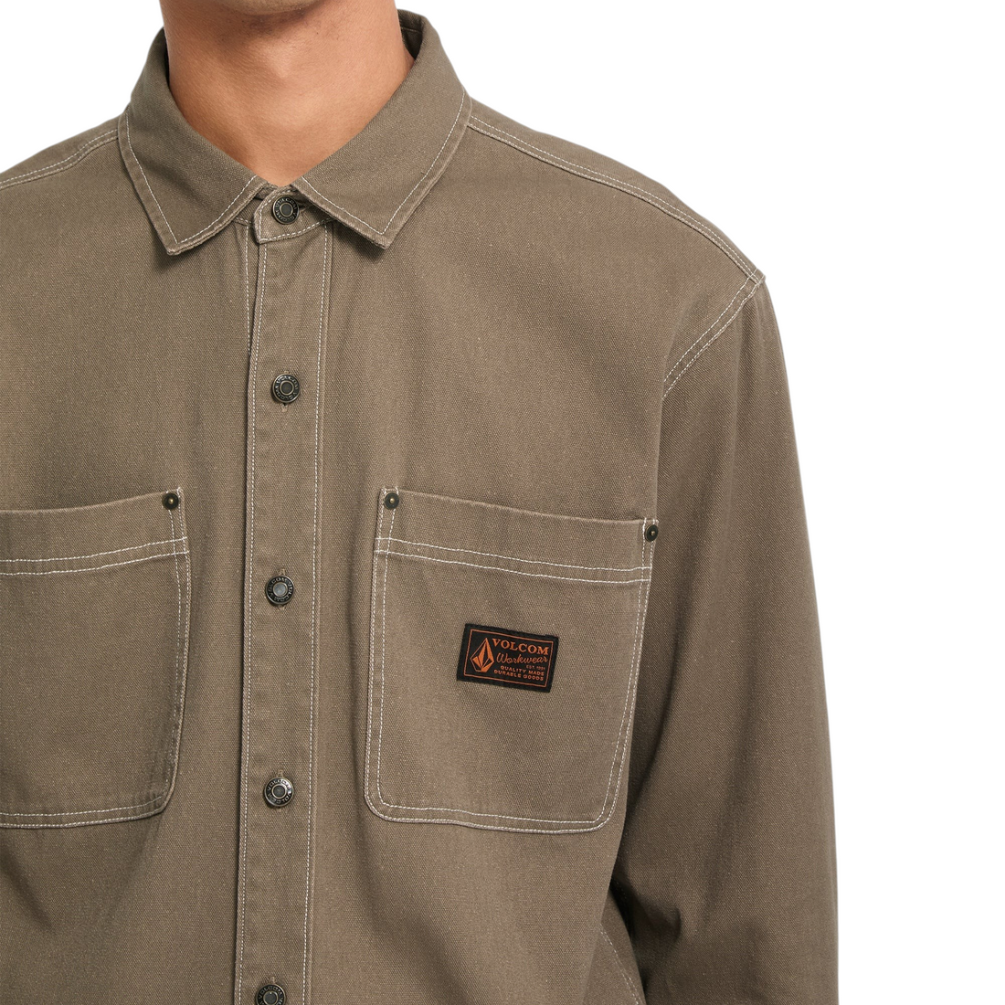 Chemise manches longues Born2ride Volcom Levelstone en coton couleur terre avec poches poitrine et surpiqûres