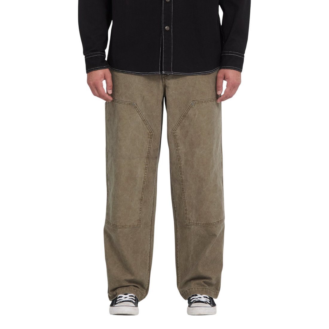 Pantalon carpenter Born2ride Volcom en coton épais couleur terre avec renforts aux genoux et style workwear