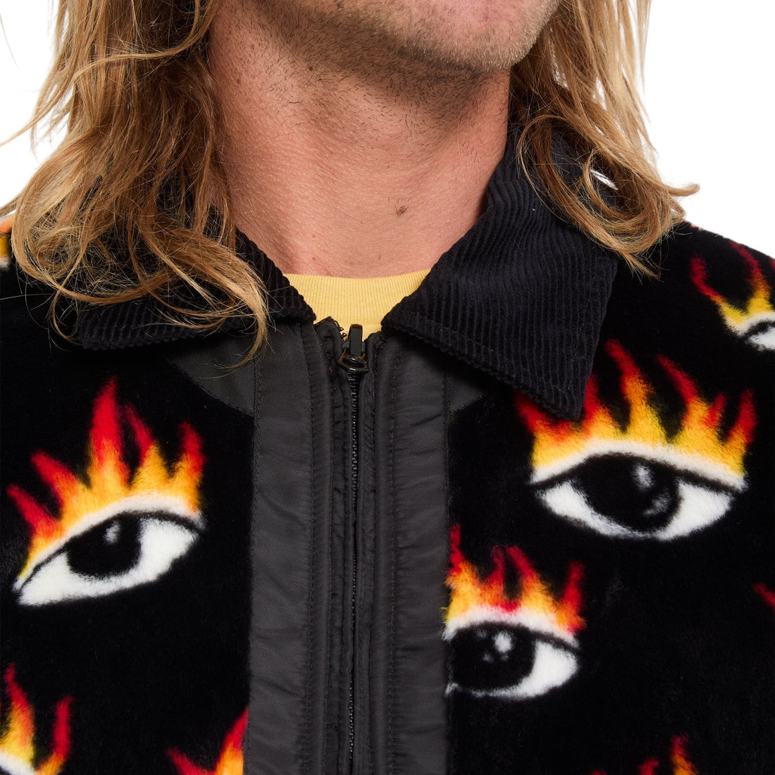 Veste bomber réversible Born2ride Volcom Fa Ozzy avec motif yeux enflammés et col en velours côtelé noir