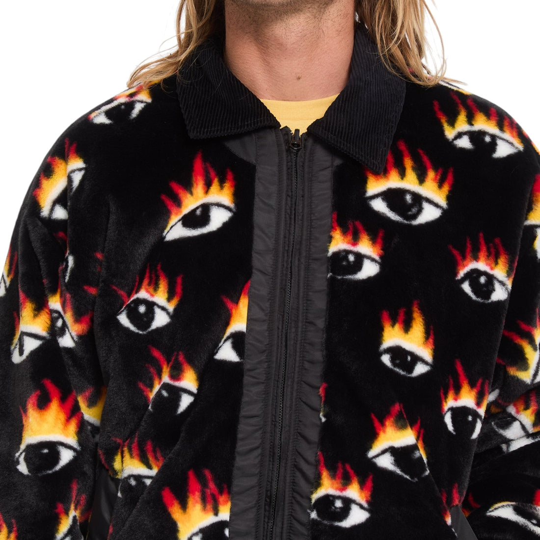 Veste bomber réversible Born2ride Volcom Fa Ozzy noire avec imprimé yeux enflammés et col en velours côtelé