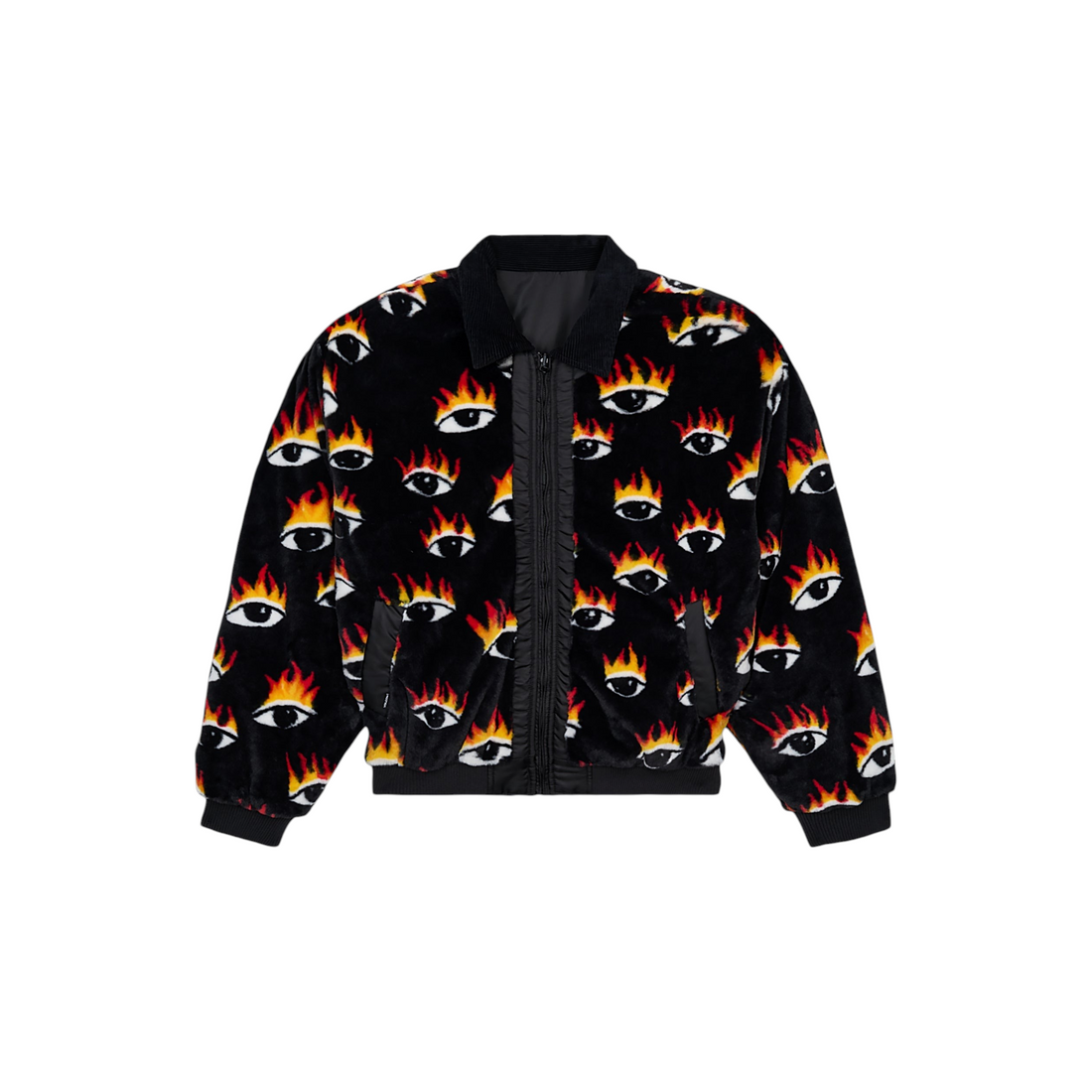 Veste bomber réversible Born2ride Volcom Fa Ozzy noire avec imprimé yeux enflammés et col en velours côtelé