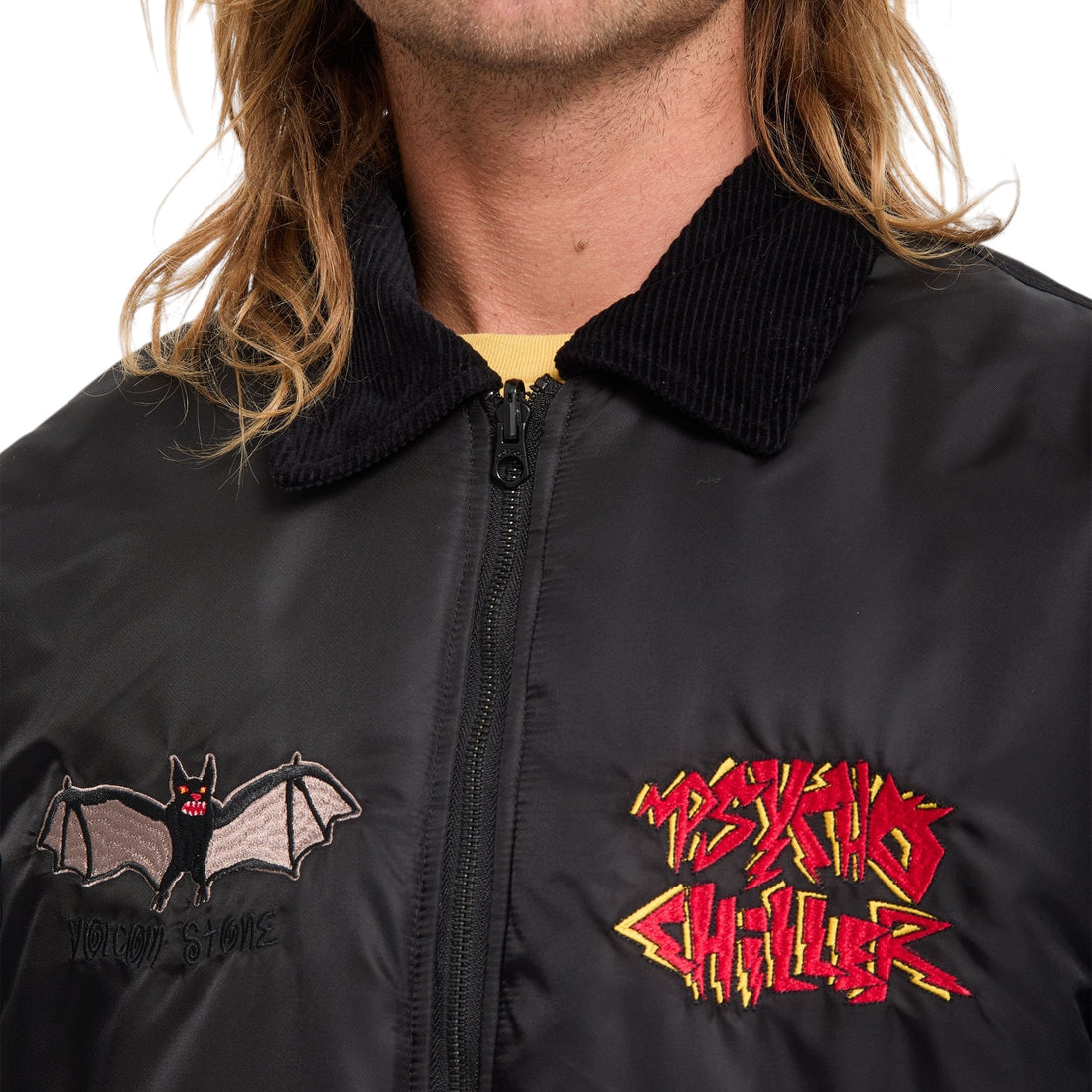 Veste bomber réversible Born2ride Volcom Fa Ozzy noire en nylon avec col en velours côtelé et broderies graphiques