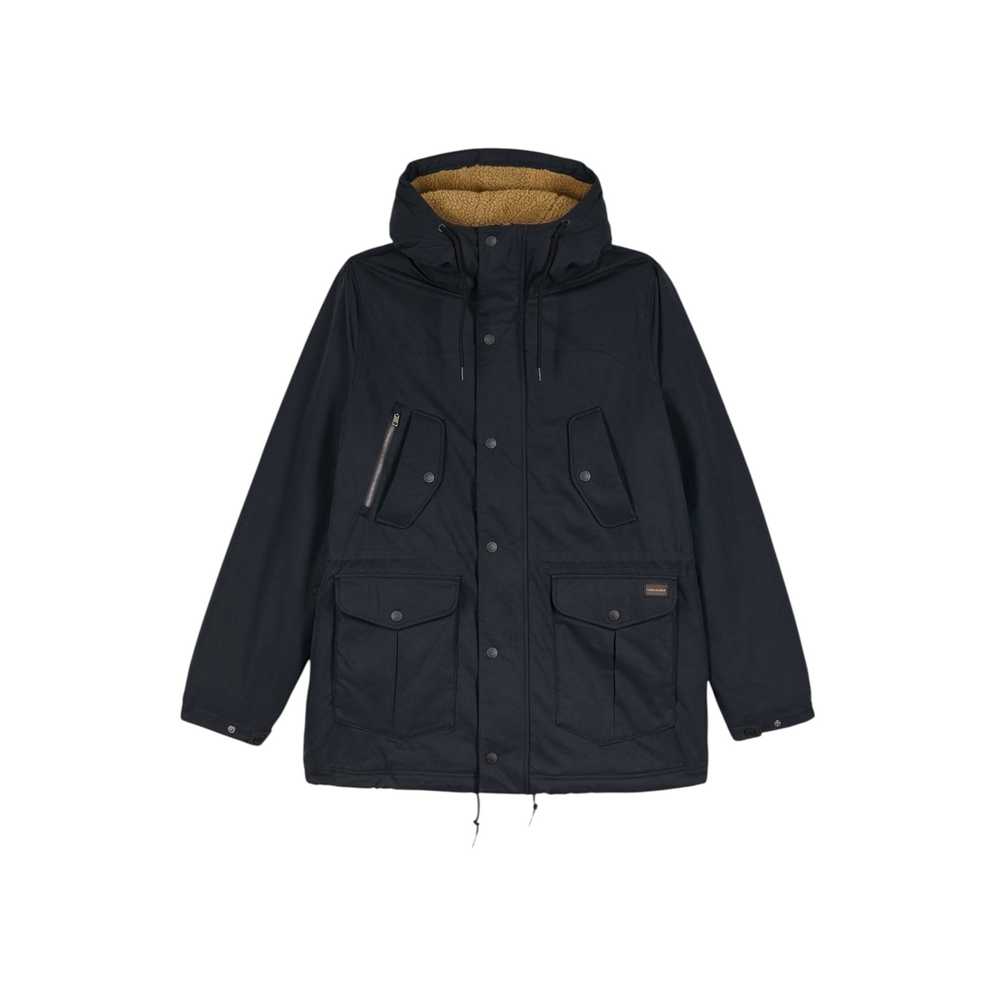 Parka homme Born2ride Volcom Starget 5K noire avec capuche doublée en fausse fourrure et poches cargo