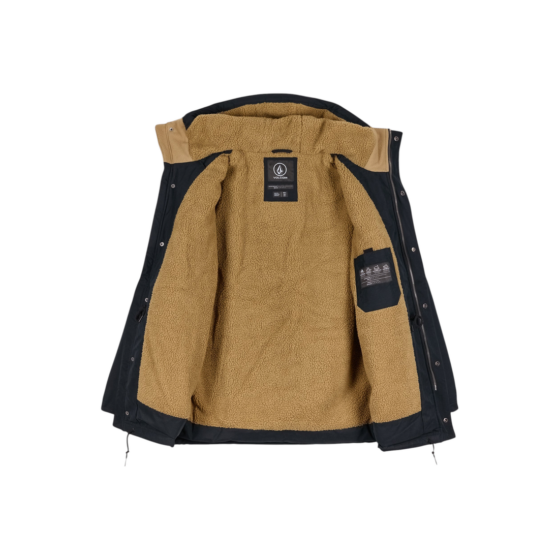 Parka Born2ride Volcom Starget 5K noire avec doublure intérieure en polaire sherpa beige et capuche