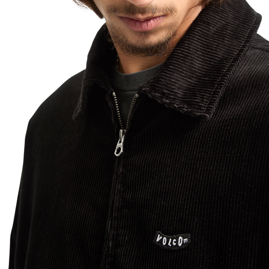Veste Born2ride Volcom Kurtis noire en velours côtelé avec fermeture éclair et logo brodé sur la poitrine