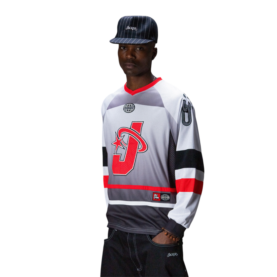 Homme portant le maillot de hockey Born2ride Jacker B.P J-Star multicolore en polyester avec logo étoile rouge