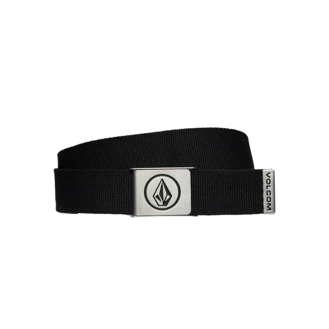 Ceinture en toile noire Born2ride Volcom Circle Web avec boucle métallique gravée du logo Stone et décapsuleur intégré