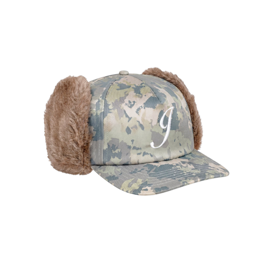 Casquette 5 panneaux Born2ride Jacker camouflage désert avec cache-oreilles en fausse fourrure et broderie frontale