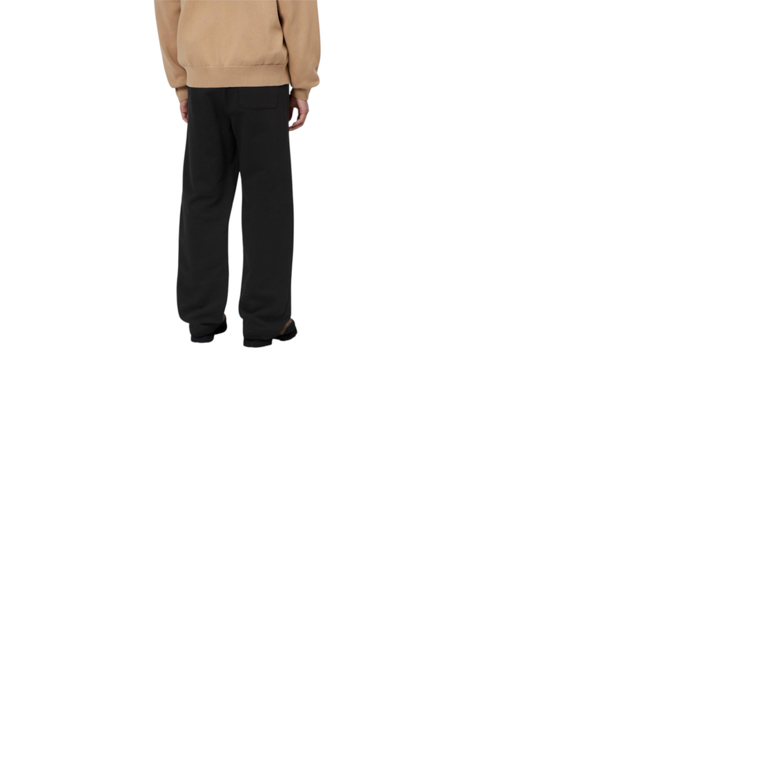 Vue arrière du pantalon de jogging noir Carhartt WIP Cassie porté avec un haut beige, disponible chez Born2ride