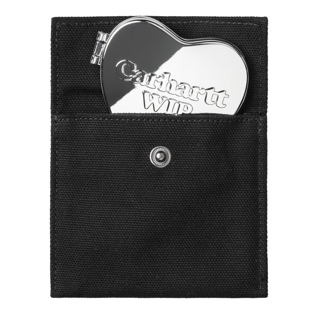 Miroir de poche en forme de cœur Born2ride Carhartt WIP en métal argenté dans son étui en toile noire