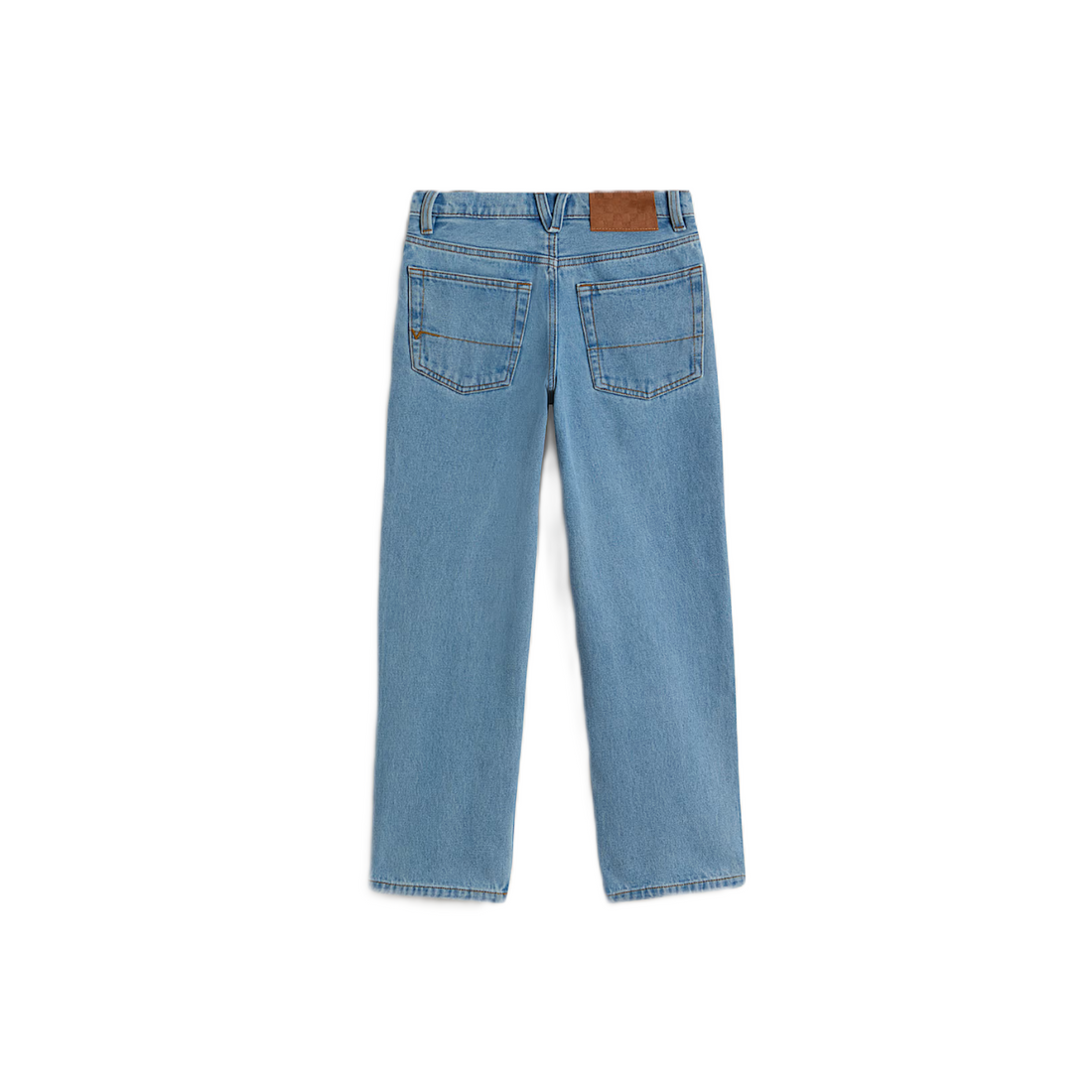 Pantalon en denim bleu coupe loose Born2ride Vans Check-5 pour enfant, vue arrière avec poches et étiquette en cuir