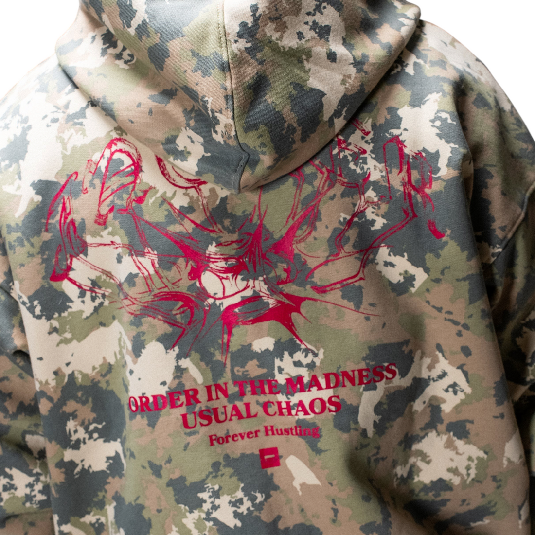 Sweat à capuche zippé Born2ride Jacker N°1890 en coton épais motif camouflage avec imprimé graphique rouge au dos