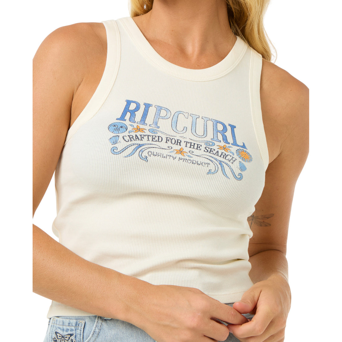 Rip Curl Luna ribbed tank Bone