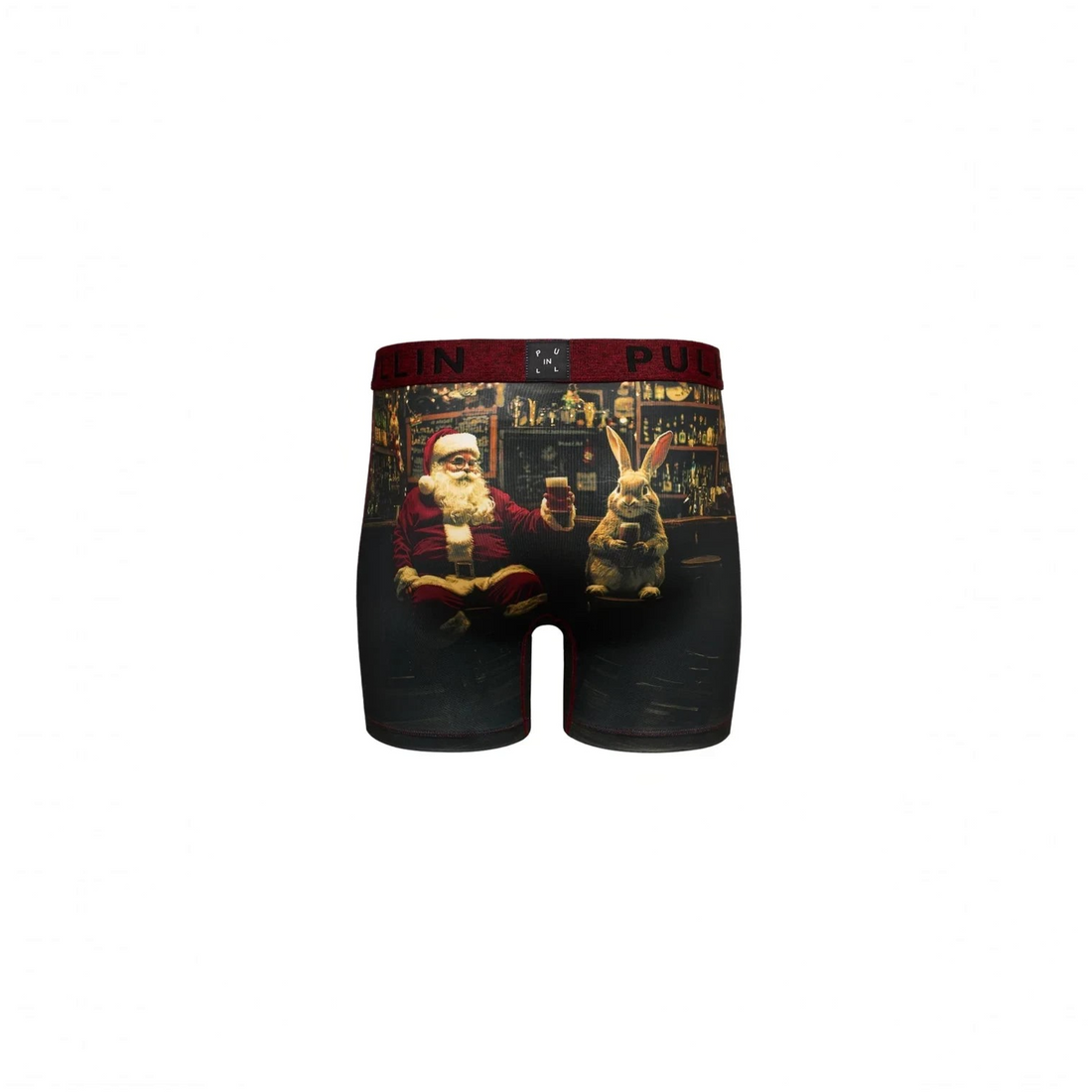 Boxer homme Born2ride Pull-in Fashion 2 Thanks avec imprimé Père Noël et lapin dans un bar sur fond noir