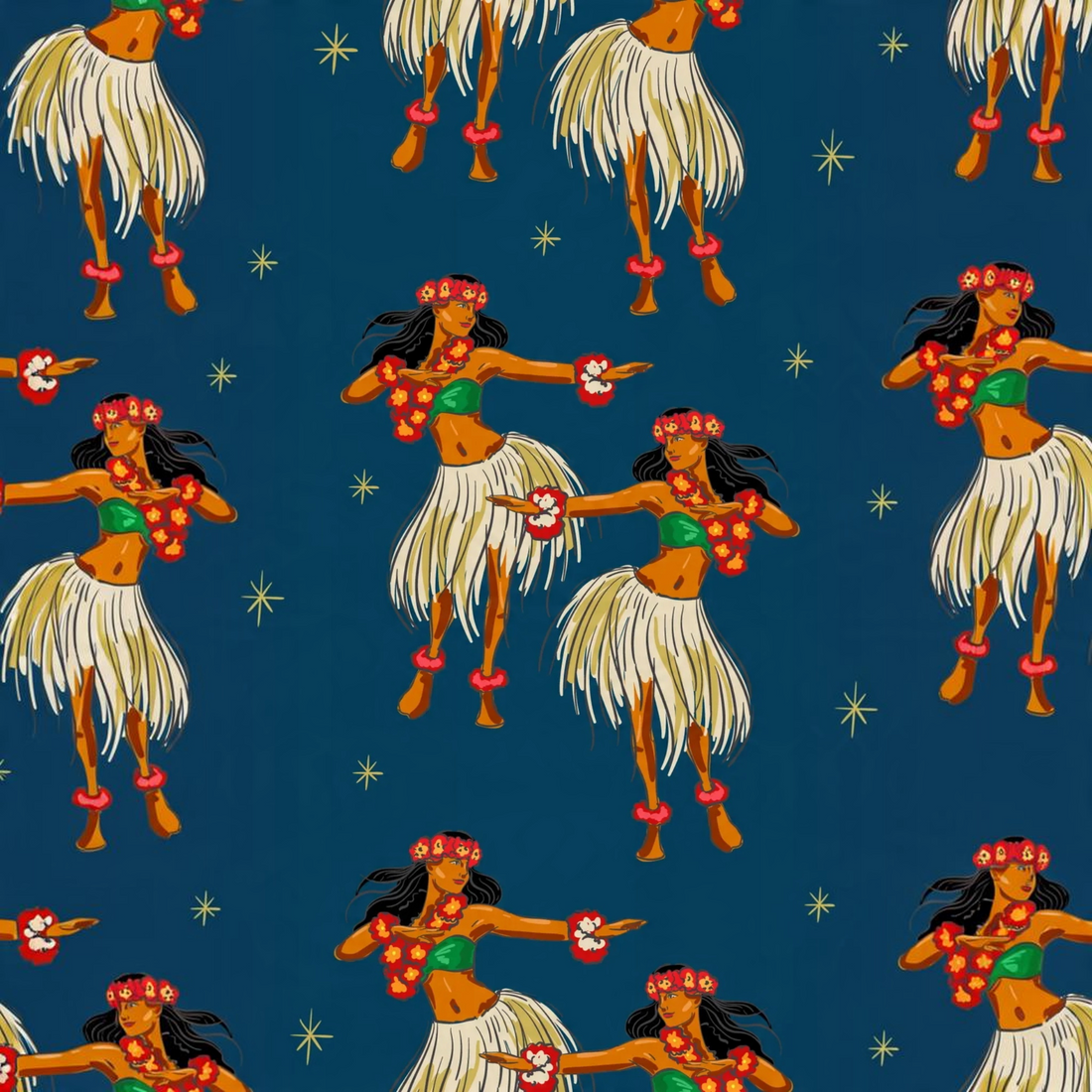 Boxer Born2ride Pullin Fashion 2 Hop bleu marine avec motif danseuses hawaïennes et étoiles dorées