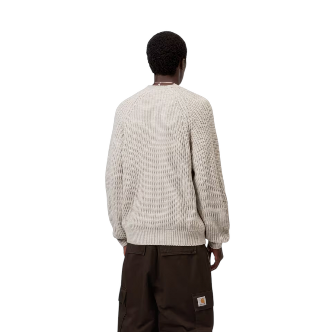 Vue arrière du pull Carhartt WIP Firth couleur Fleur de Sel en maille texturée avec manches raglan chez Born2ride