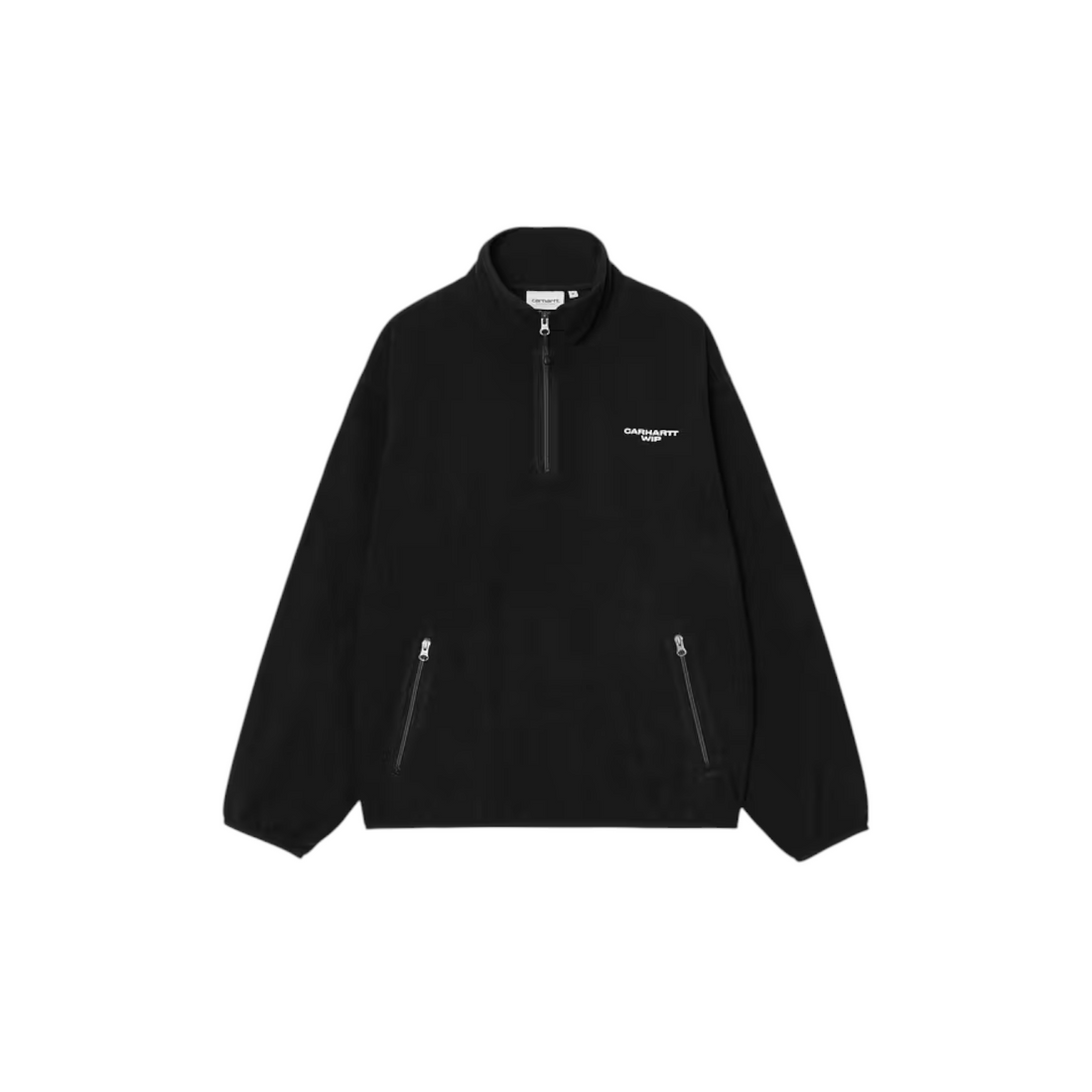 Sweat demi-zip Born2ride Carhartt WIP Edmore en polaire noire avec logo blanc et poches zippées