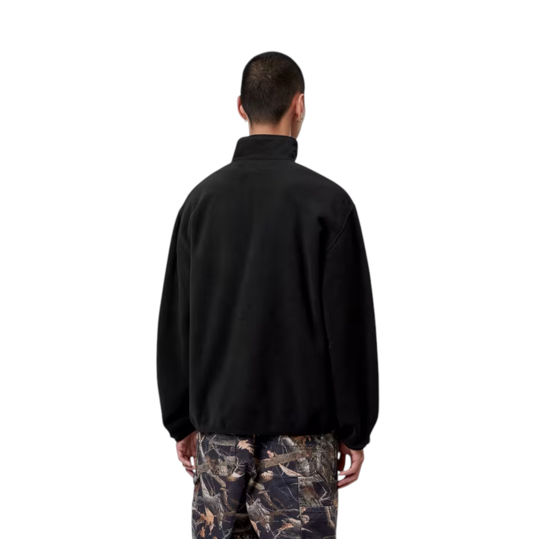 Vue arrière du sweat demi-zip Born2ride Carhartt WIP Edmore en molleton noir avec col montant