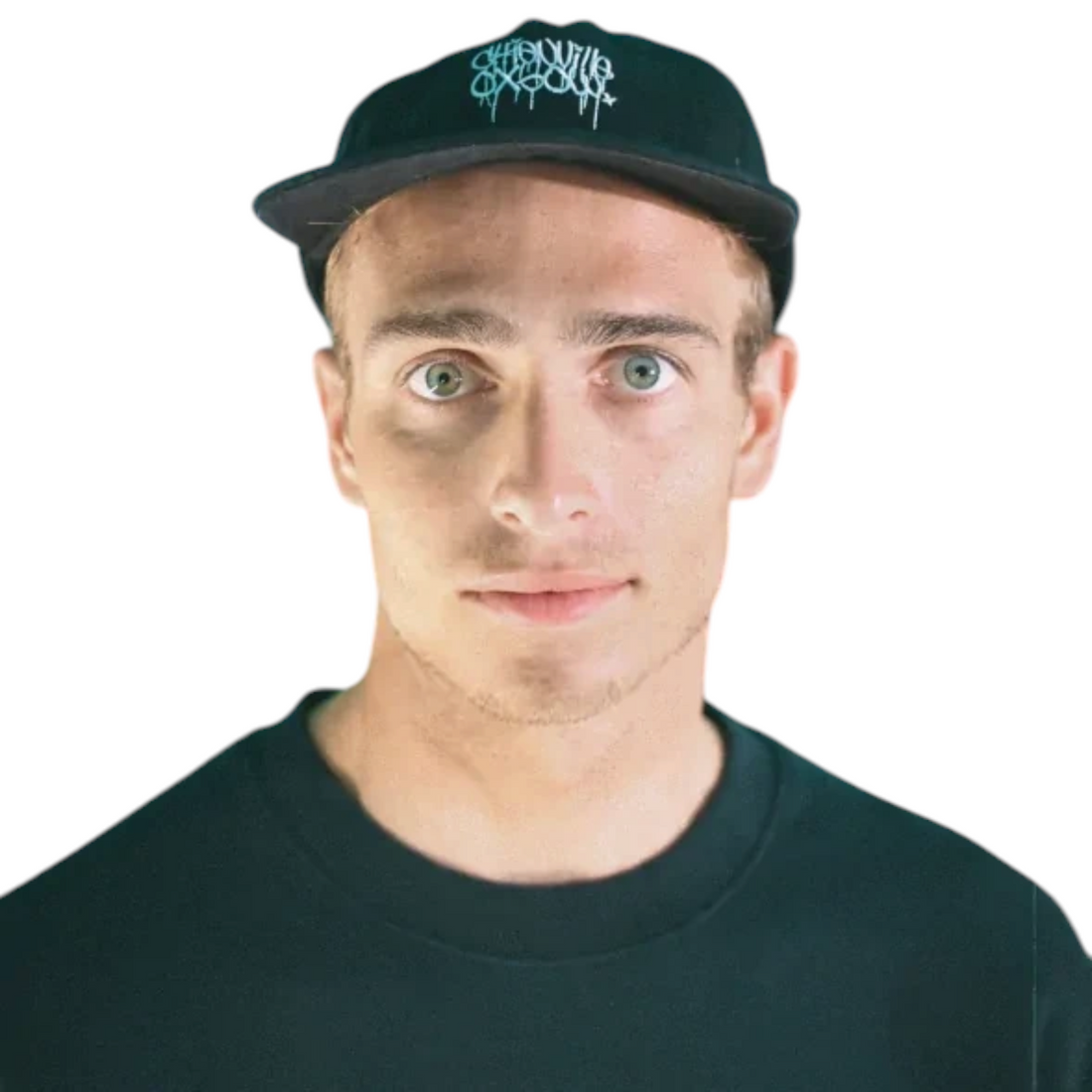 Homme portant une casquette noire Born2ride Oxbow S2 Crossflo avec logo brodé et visière courbée dans un style surf