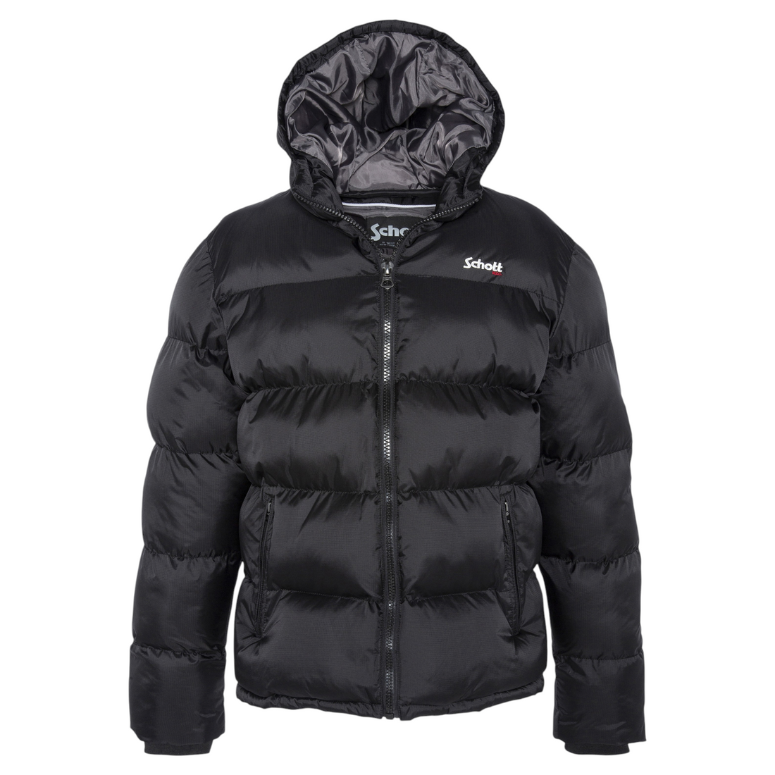 Doudoune enfant noire Schott Idaho2b avec capuche et extérieur en nylon indéchirable, disponible chez Born2ride