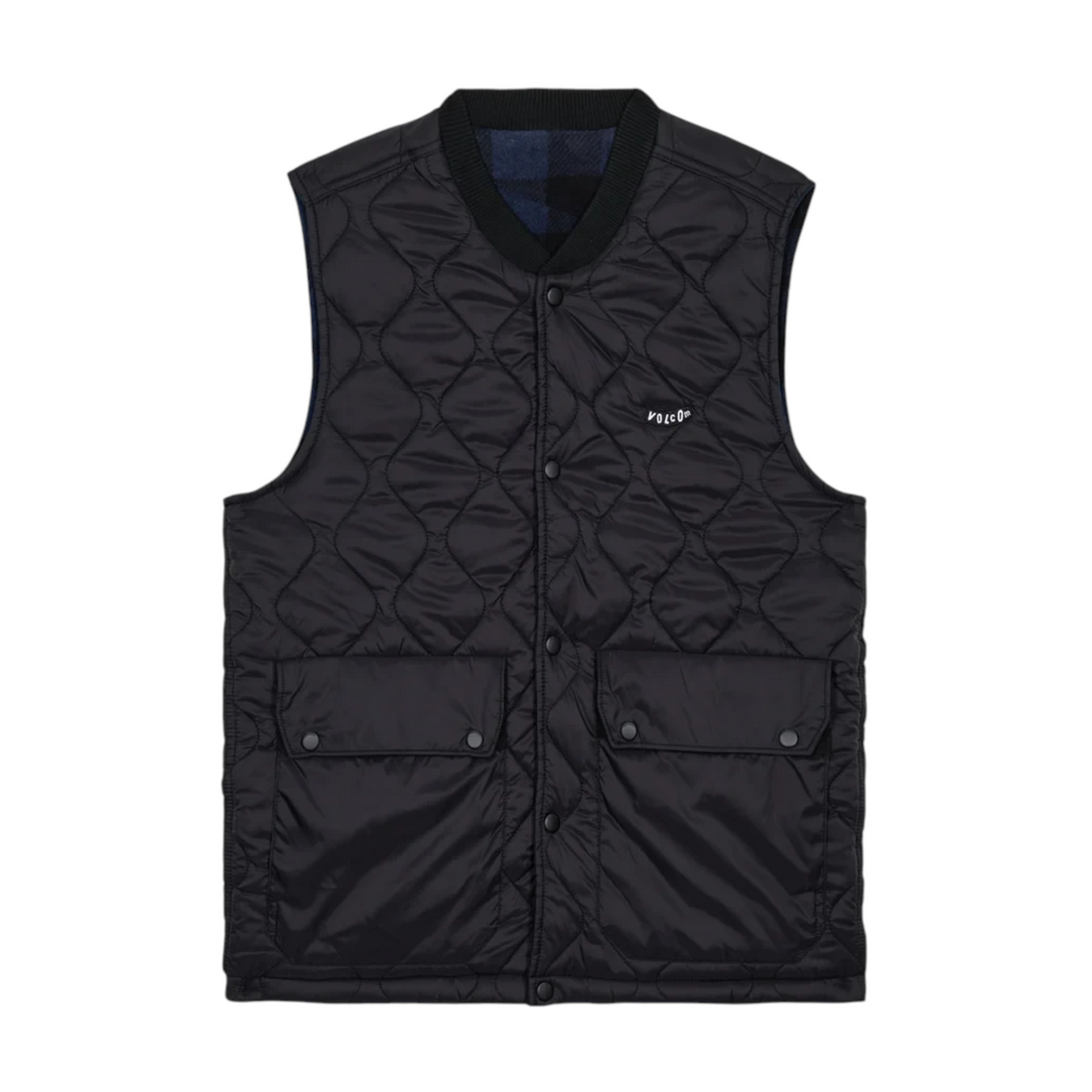 Gilet matelassé noir Volcom Bowered de Born2ride avec fermeture à boutons-pression et poches avant