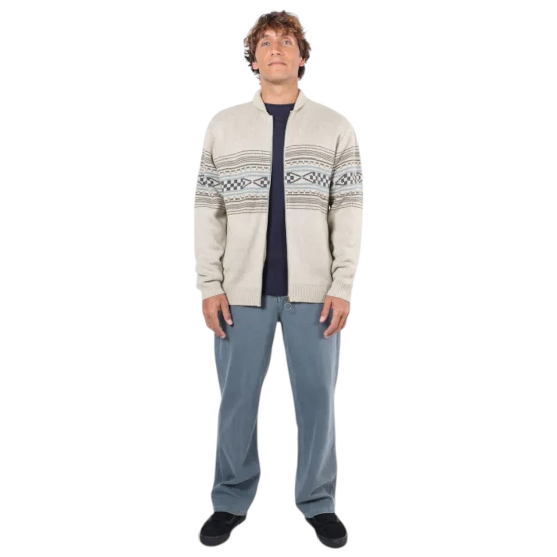 Homme portant le gilet zippé Oxbow Wildtrail-jp couleur Seashell en maille texturée chez Born2ride
