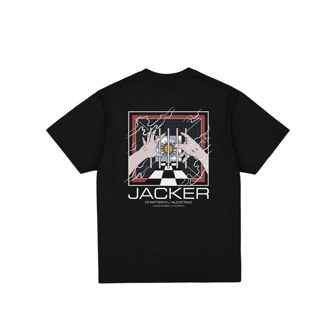 T-shirt noir Born2ride Jacker Alcatraz en coton avec sérigraphie graphique au dos représentant une prison