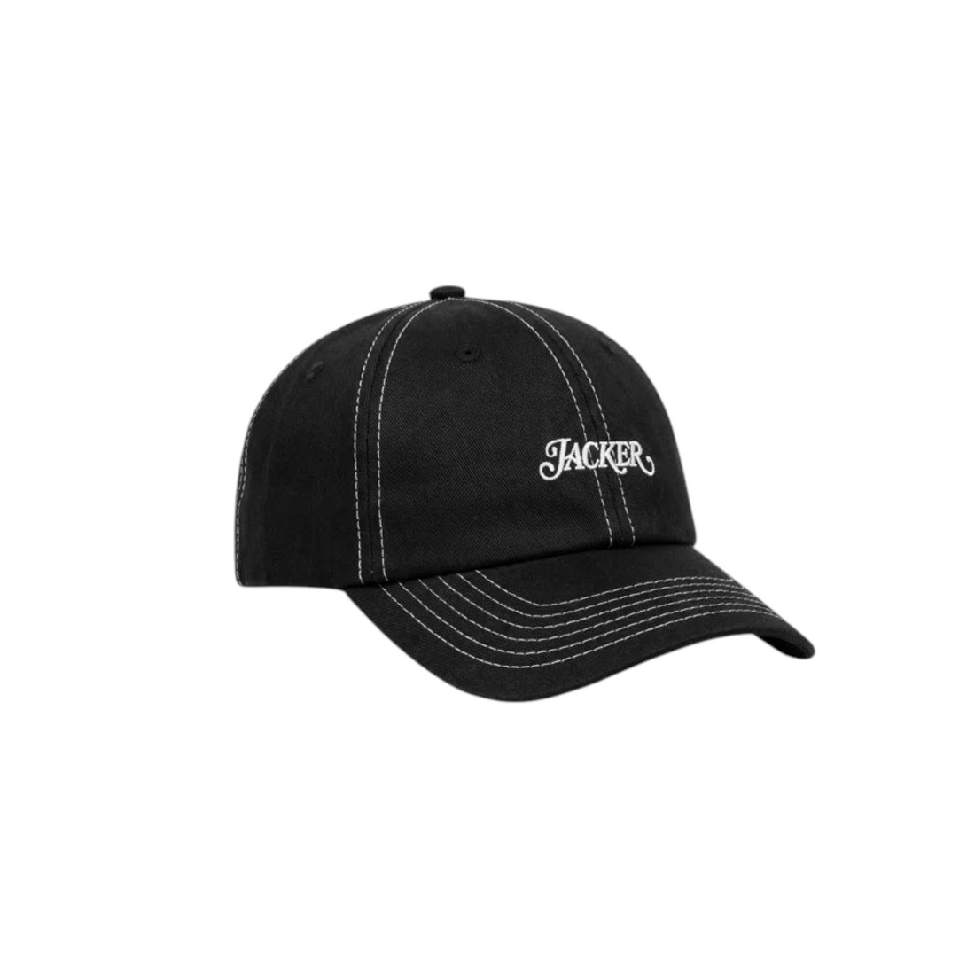 Casquette Born2ride Jacker Classic Logo noire en twill de coton avec surpiqûres blanches contrastantes