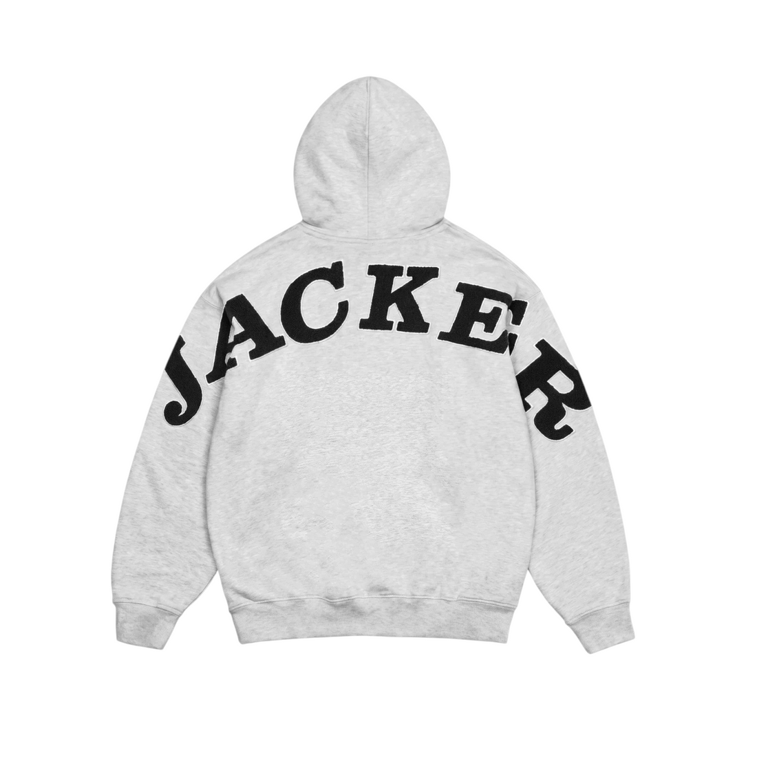 Vue arrière du sweat à capuche zippé Born2ride Jacker Notorious en coton gris épais avec logo noir incurvé