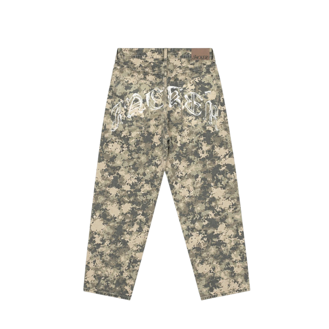 Vue arrière du pantalon baggy Born2ride Jacker N°1890 en coton camouflage avec logo blanc brodé sur les poches