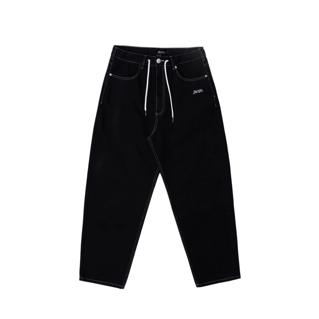 Pantalon baggy unisexe noir Jacker avec coutures contrastantes blanches et cordon de serrage, vendu par Born2ride