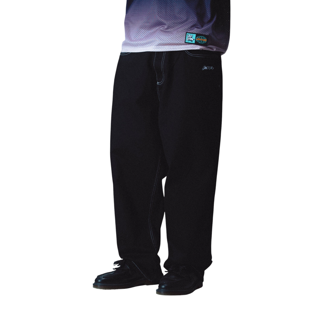 Pantalon baggy noir Born2ride Jacker avec surpiqûres contrastées, coupe ample unisexe style streetwear