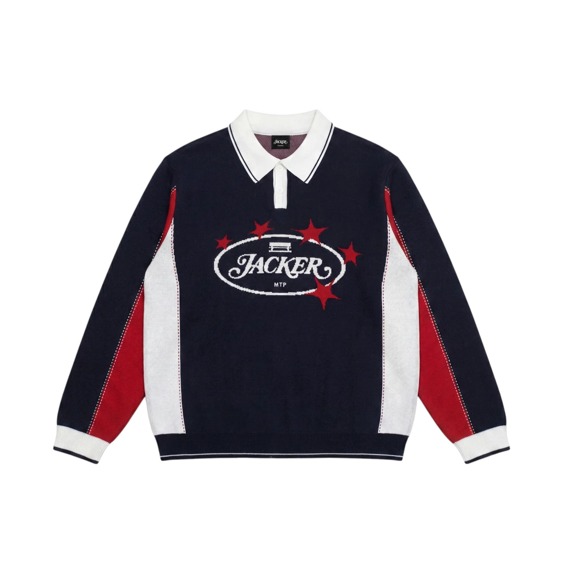 Polo en maille Born2ride Jacker Zazel multicolore avec logo brodé, col blanc et détails contrastés rouges et blancs