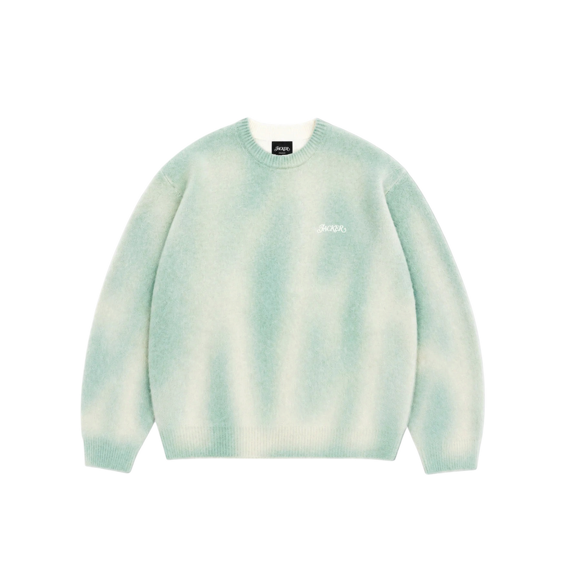 Pull en maille Born2ride Jacker Blur Knit vert pastel avec motif all-over et logo brodé sur la poitrine