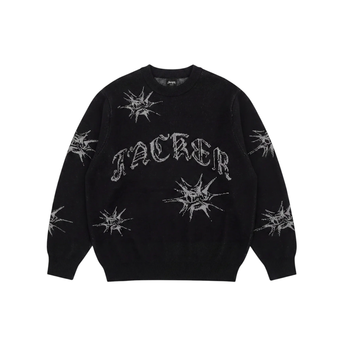 Pull Born2ride Jacker N°1890 noir à coupe oversize avec motif jacquard contrastant et logo signature