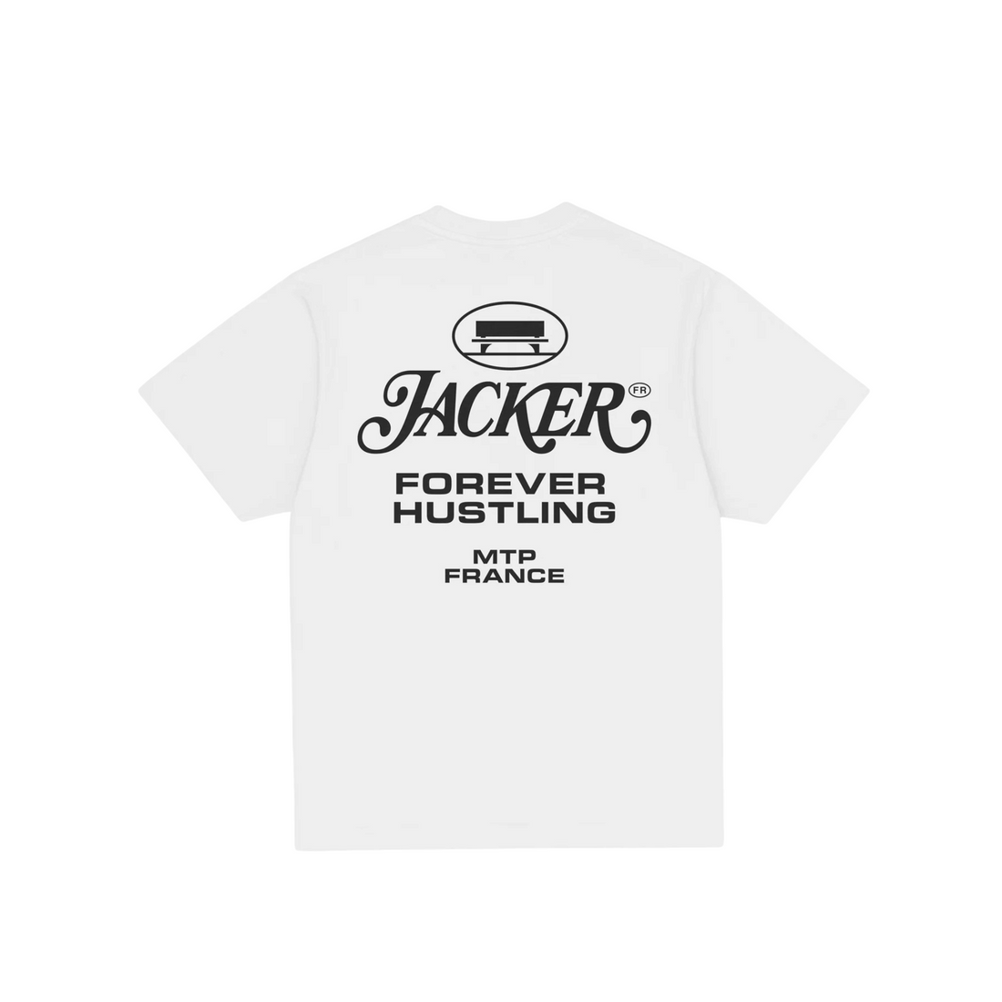 T-shirt unisexe blanc Born2ride Jacker en coton avec sérigraphie graphique noire au dos
