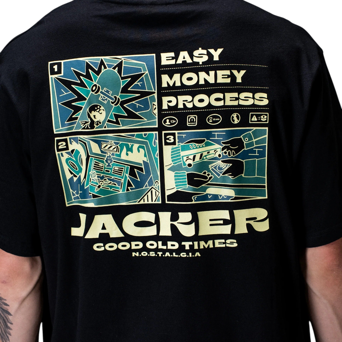 T-shirt noir Born2ride Jacker en coton avec sérigraphie graphique Easy Money au dos dans un style streetwear