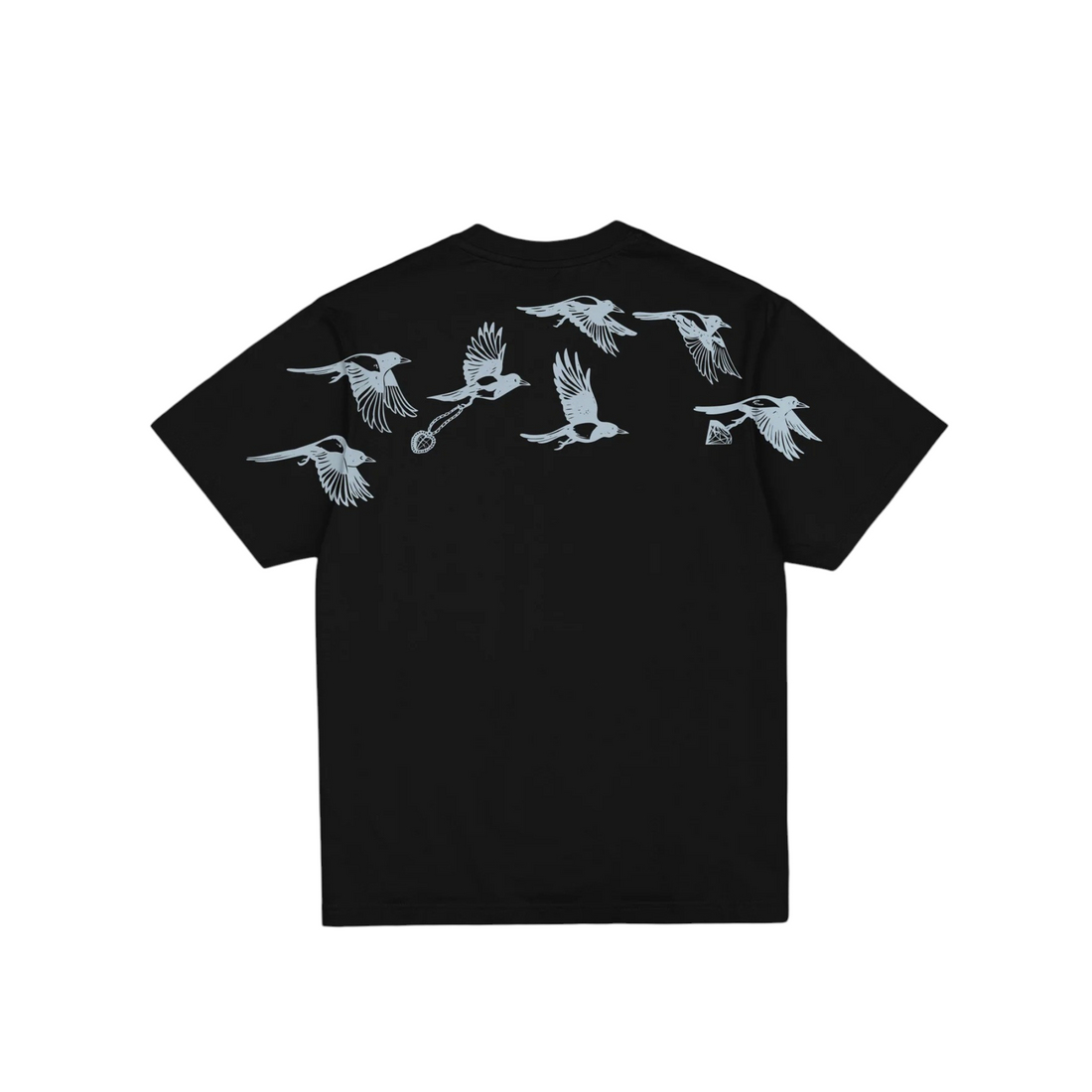 T-shirt noir Born2ride Jacker en coton épais avec imprimé sérigraphié d'oiseaux au dos, coupe droite loose