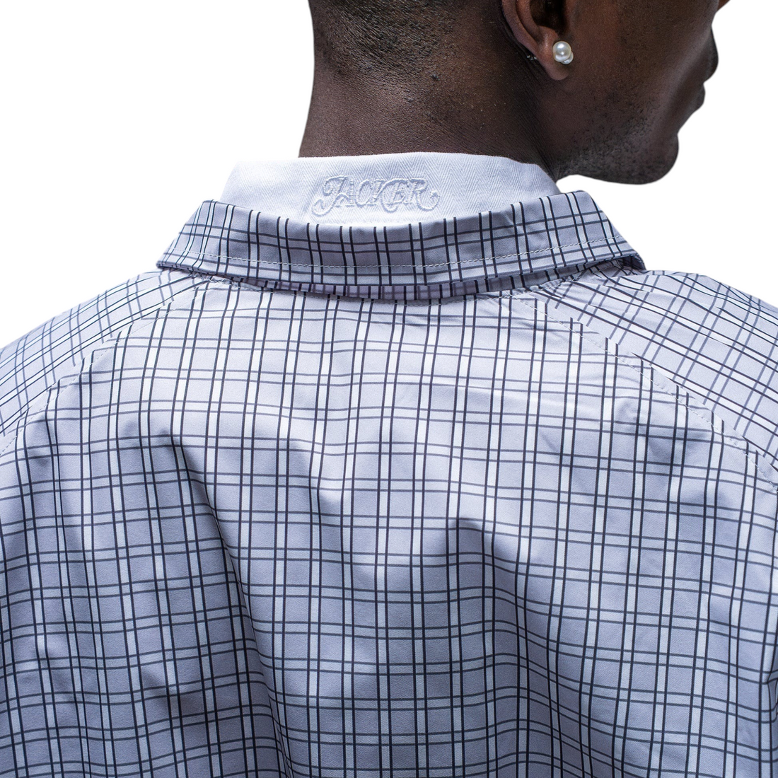 Veste homme Born2ride Jacker Street Check à motif carreaux gris et blanc avec col brodé