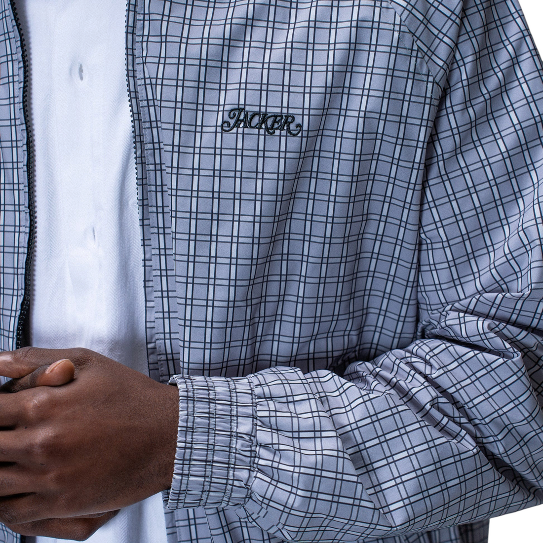 Veste Born2ride Jacker Street Check à carreaux gris et noirs avec fermeture zippée et logo brodé sur la poitrine
