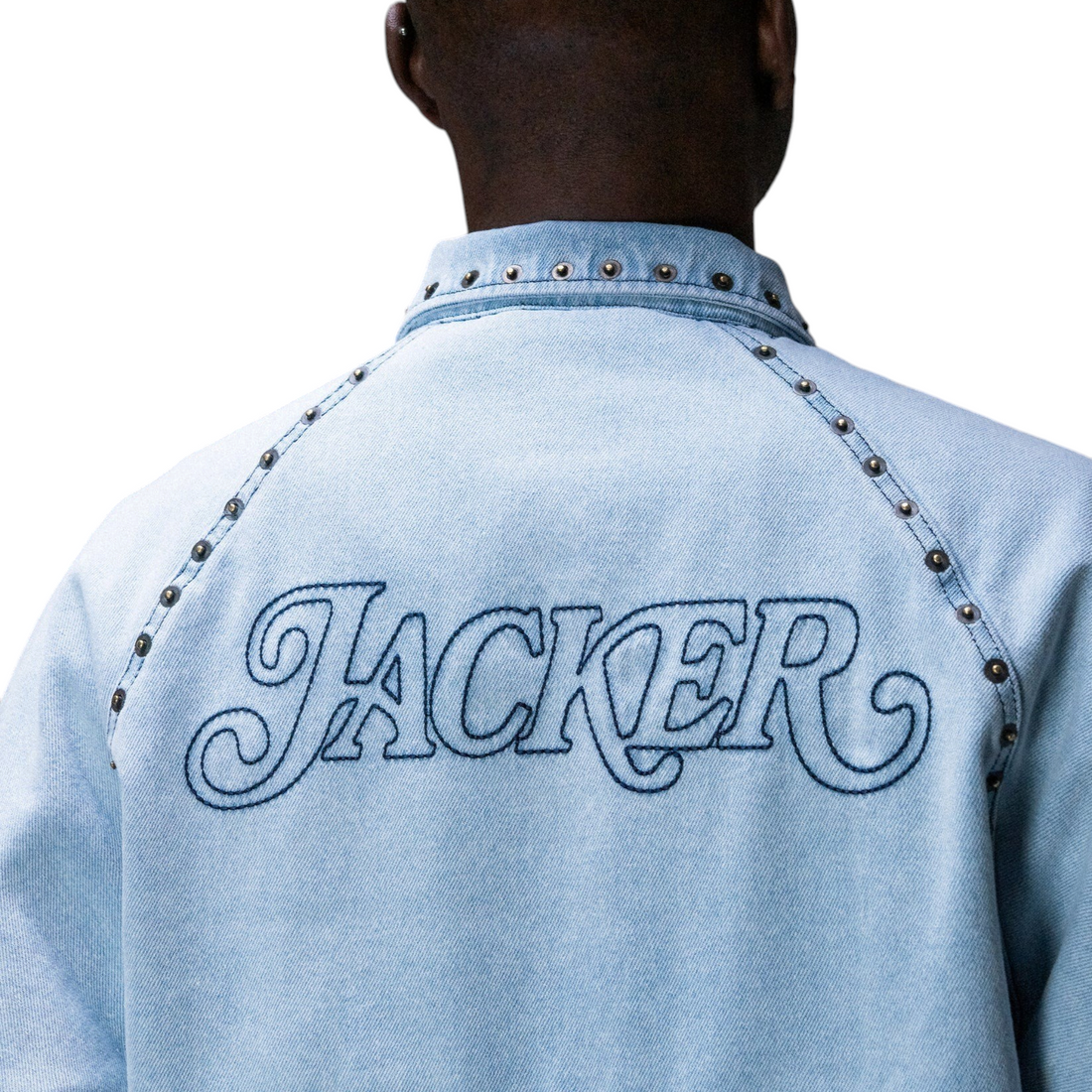 Veste en jean bleu clair Born2ride Jacker avec logo brodé au dos et détails rivetées sur les coutures