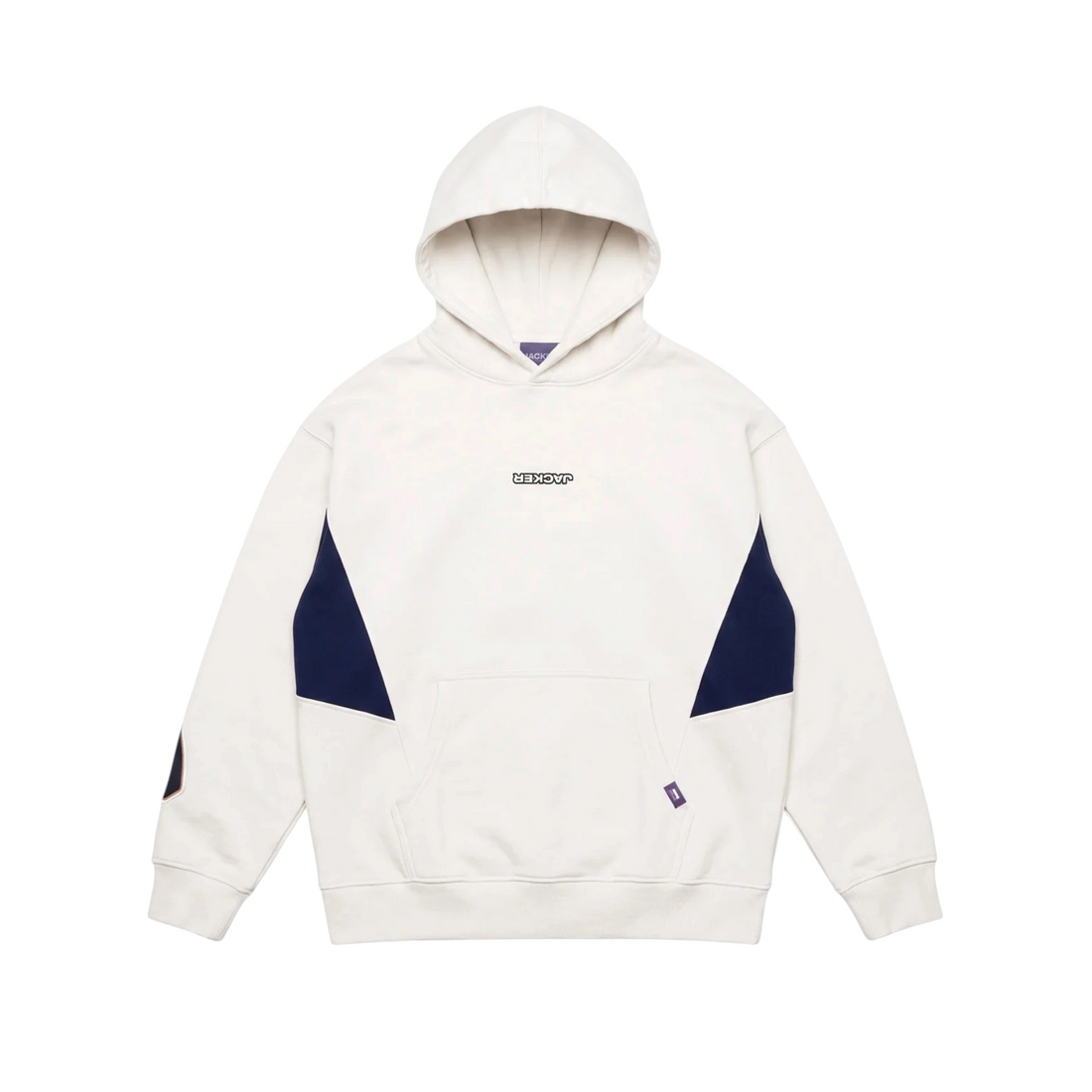Sweat à capuche Born2ride Jacker Yetorious beige en coton épais avec empiècements bleu marine et logo central