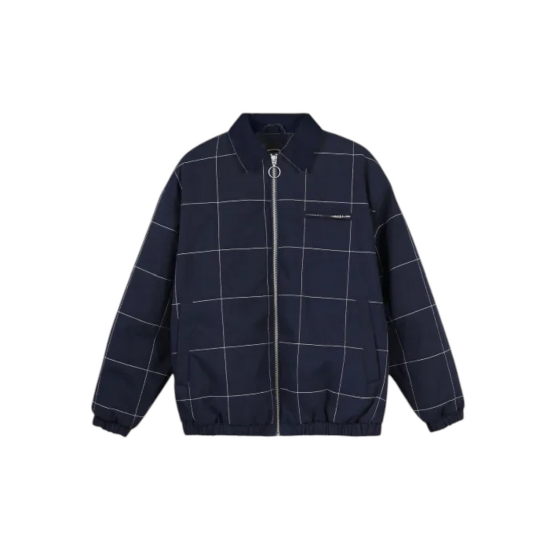 Veste homme Born2ride Oxbow Carter en coton biologique bleu marine avec motif à carreaux blancs et fermeture éclair