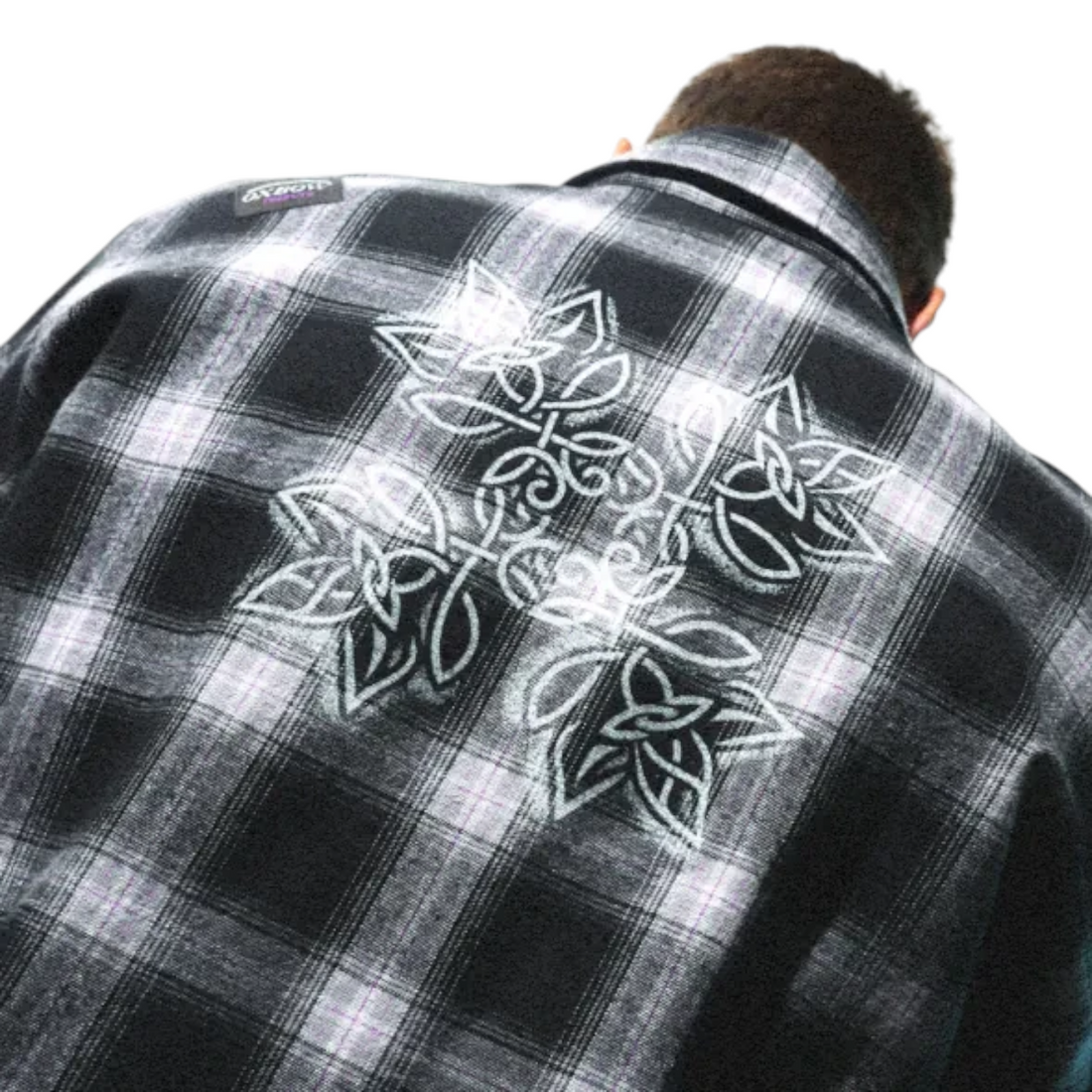 Chemise en flanelle Born2ride Oxbow noire à carreaux avec motif tribal blanc imprimé au dos