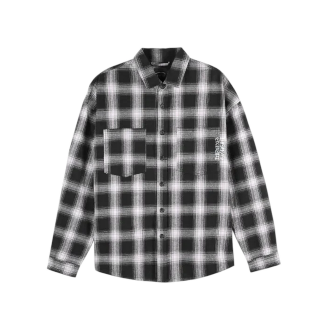 Chemise en flanelle Born2ride Oxbow Runes noire à carreaux en coton biologique avec poches poitrine et imprimés