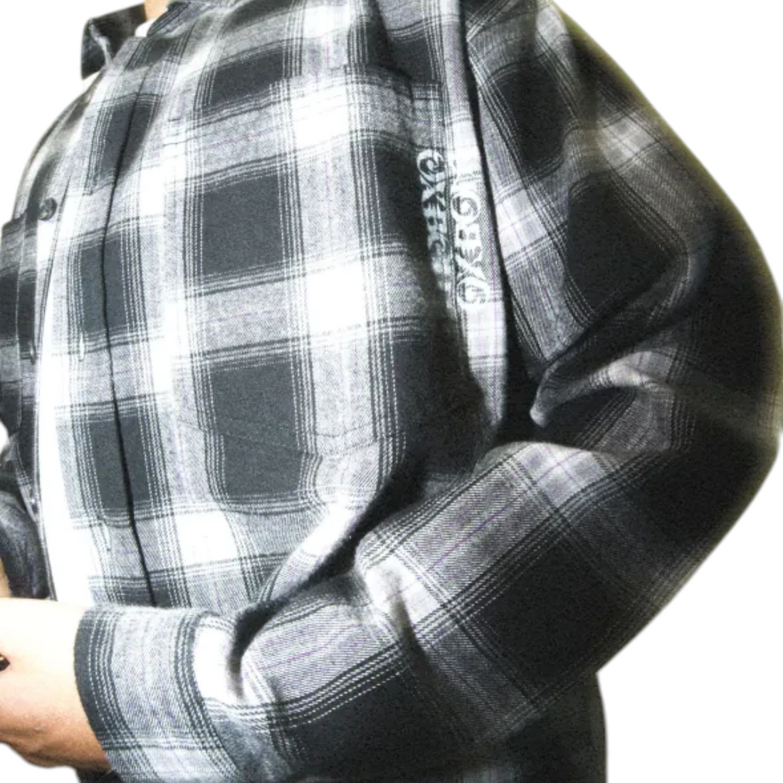 Chemise en flanelle Born2ride Oxbow Runes noire à carreaux en coton biologique avec poches poitrine et logo imprimé