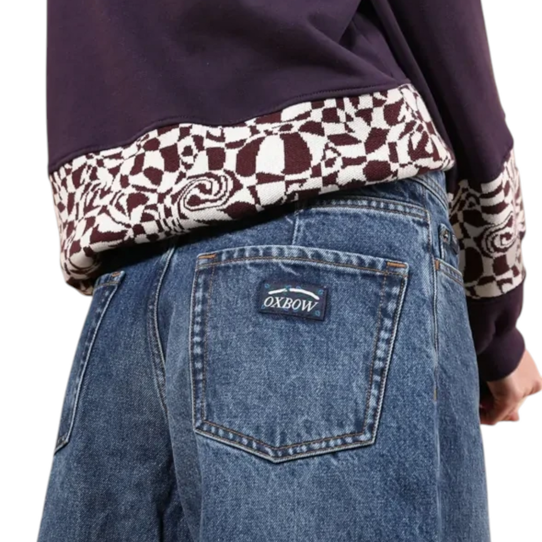 Jean loose Born2ride Oxbow en denim bleu avec poche arrière et logo de la marque